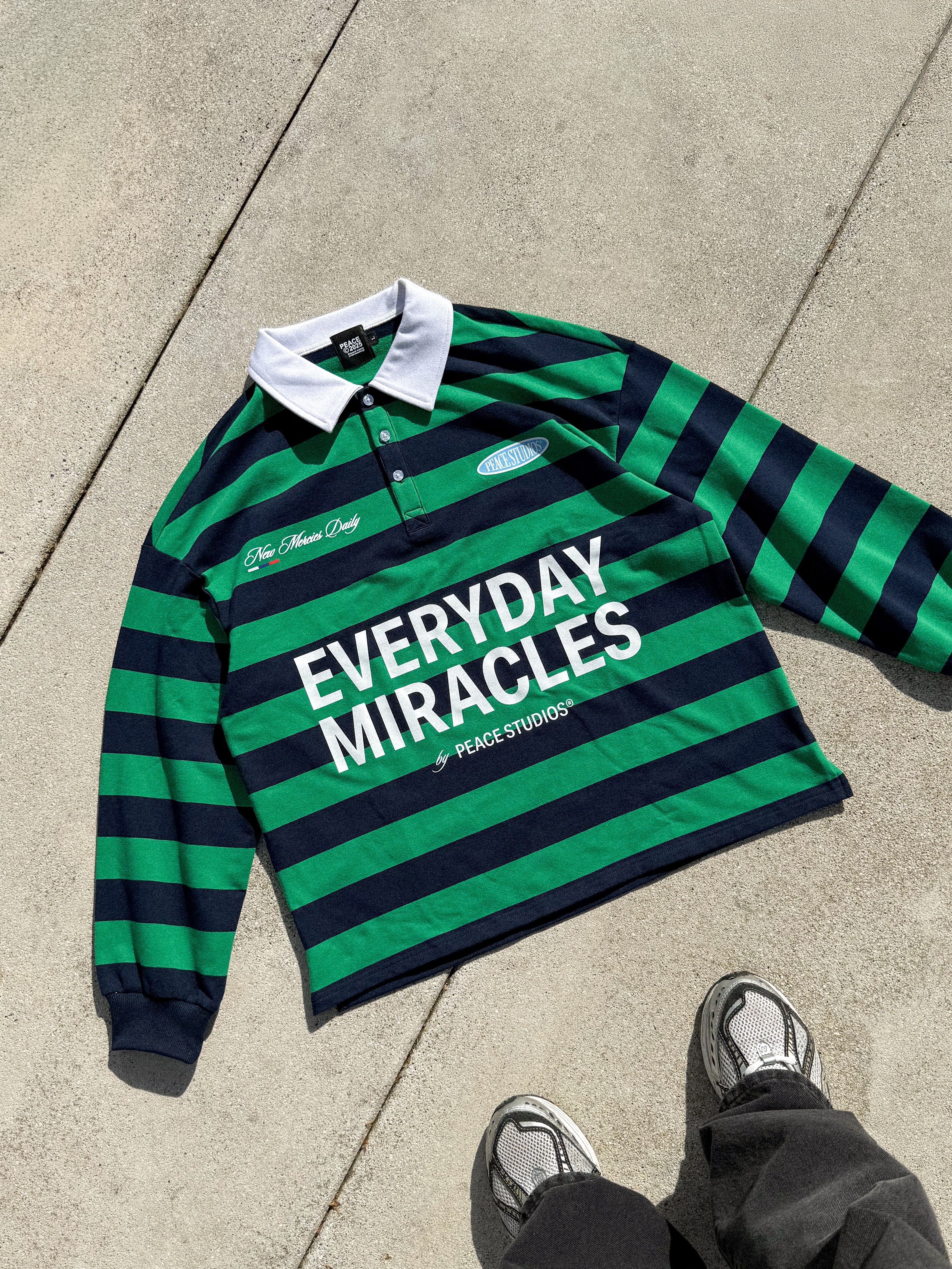 Everyday Miracles Green Stripe Polo Shirt | Peace®