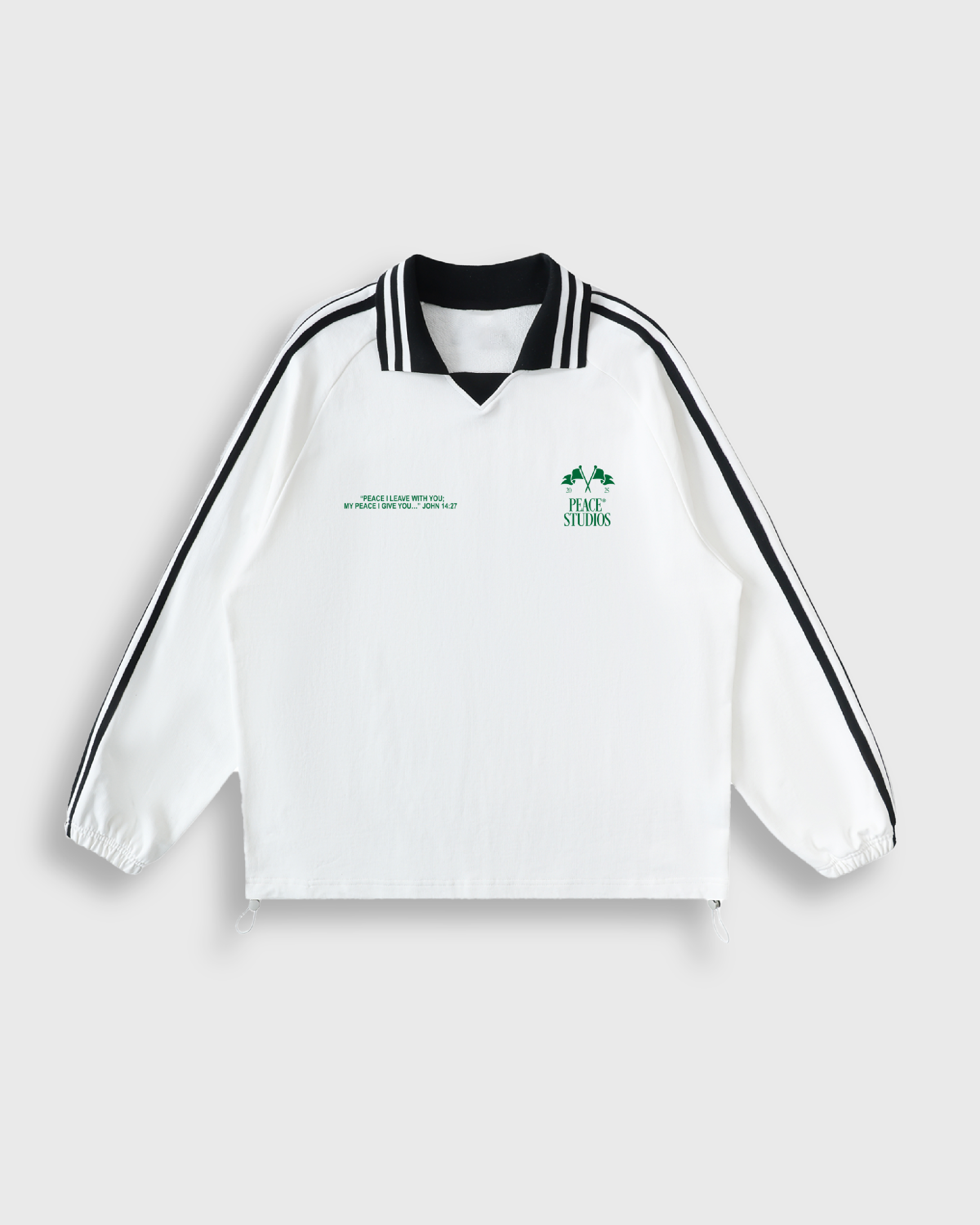 Know Jesus, Know Peace Signature White Striped Collar Sweatshirt | Peace®