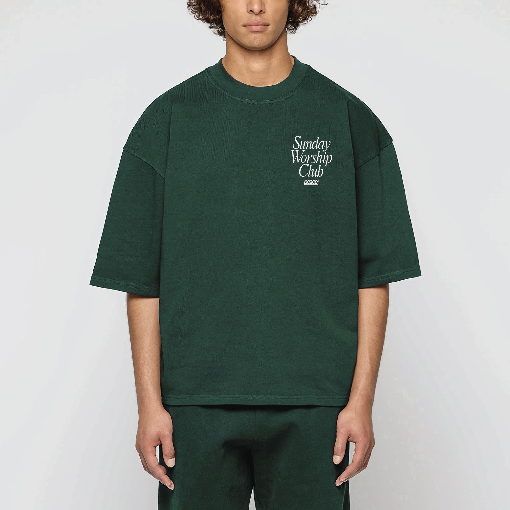 Sunday Worship Club Green Loose Fit Heavyweight Tee | Peace® ODMPOD