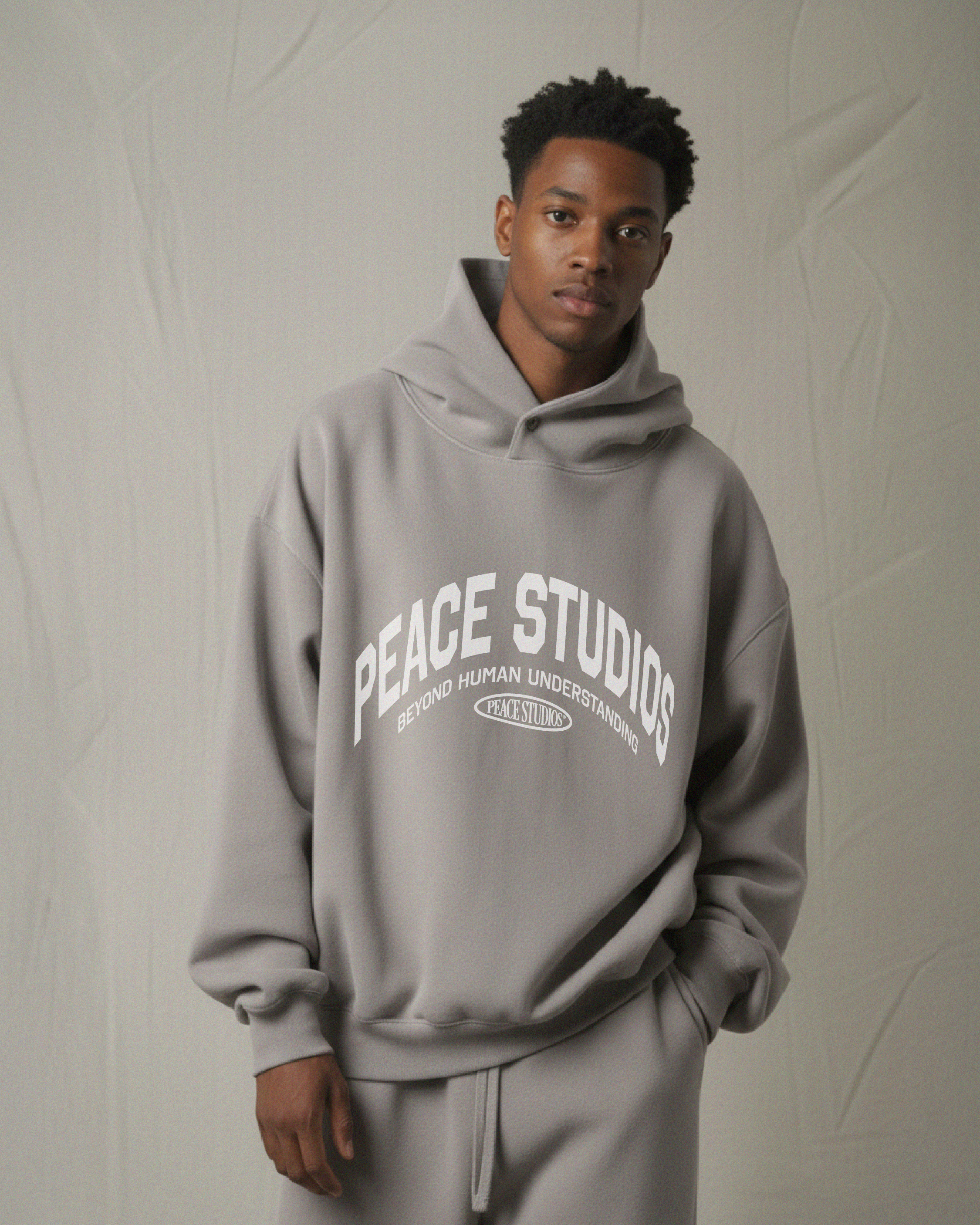 Peace® Studios Premium Enzyme-Washed Boxy Frayed Hoodie | Vintage Gray